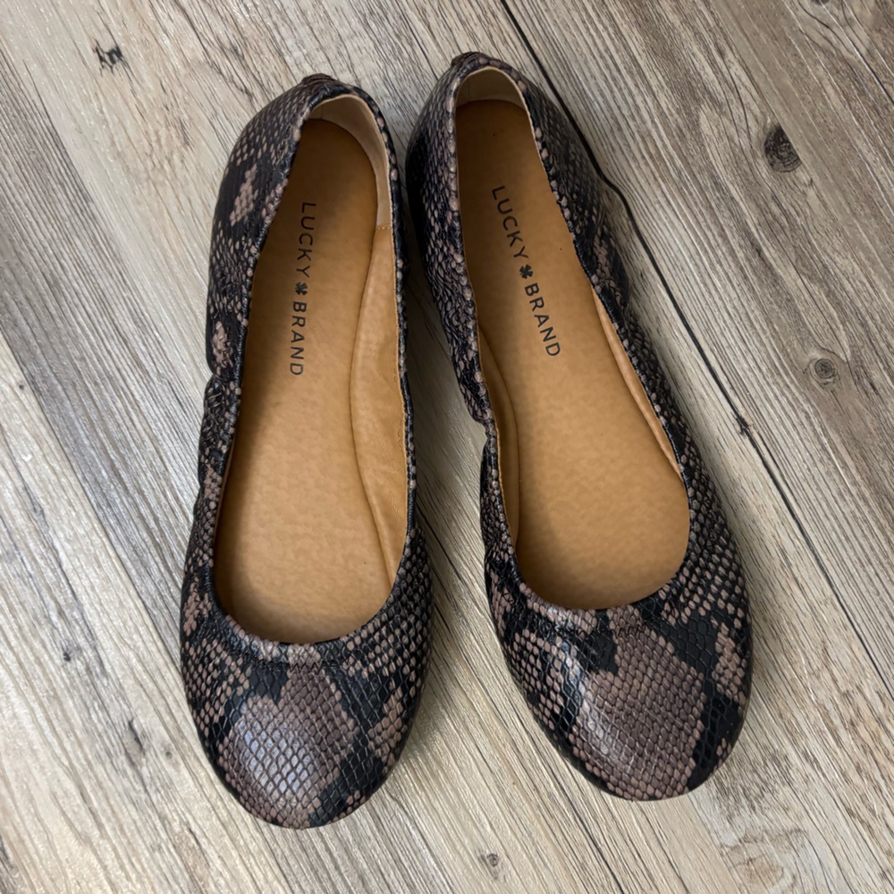 Lucky Brand Emmie Leather Snakeskin Print Ballet Flats Size 9.5